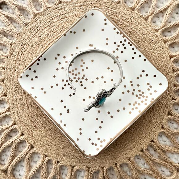 Ege 90 Silver Tone Turquoise Oval Stone Swirl Scroll Hinge Hook Clasp Bracelet - Picture 7 of 8